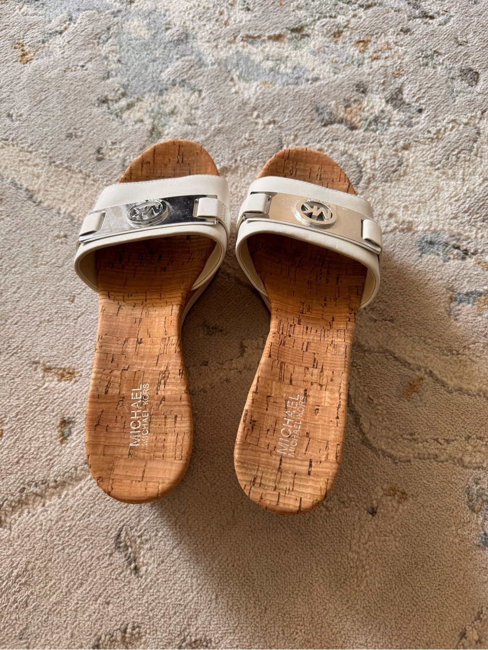 Michael Kors White MK Logo Cork Slide Sandals 6,5 - Picture 2 of 6